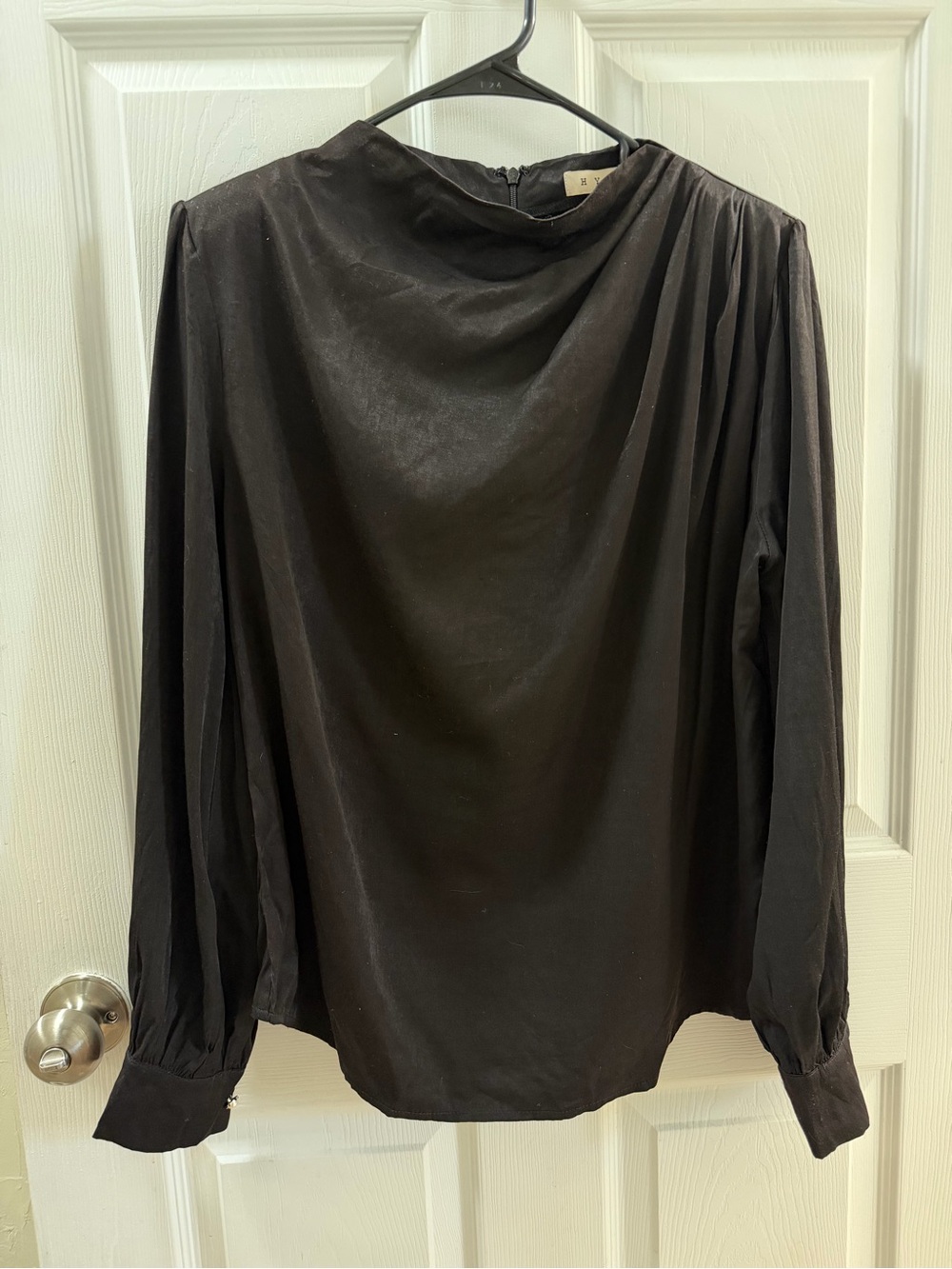 HYFVE Black Long-Sleeve Draped Neck Blouse